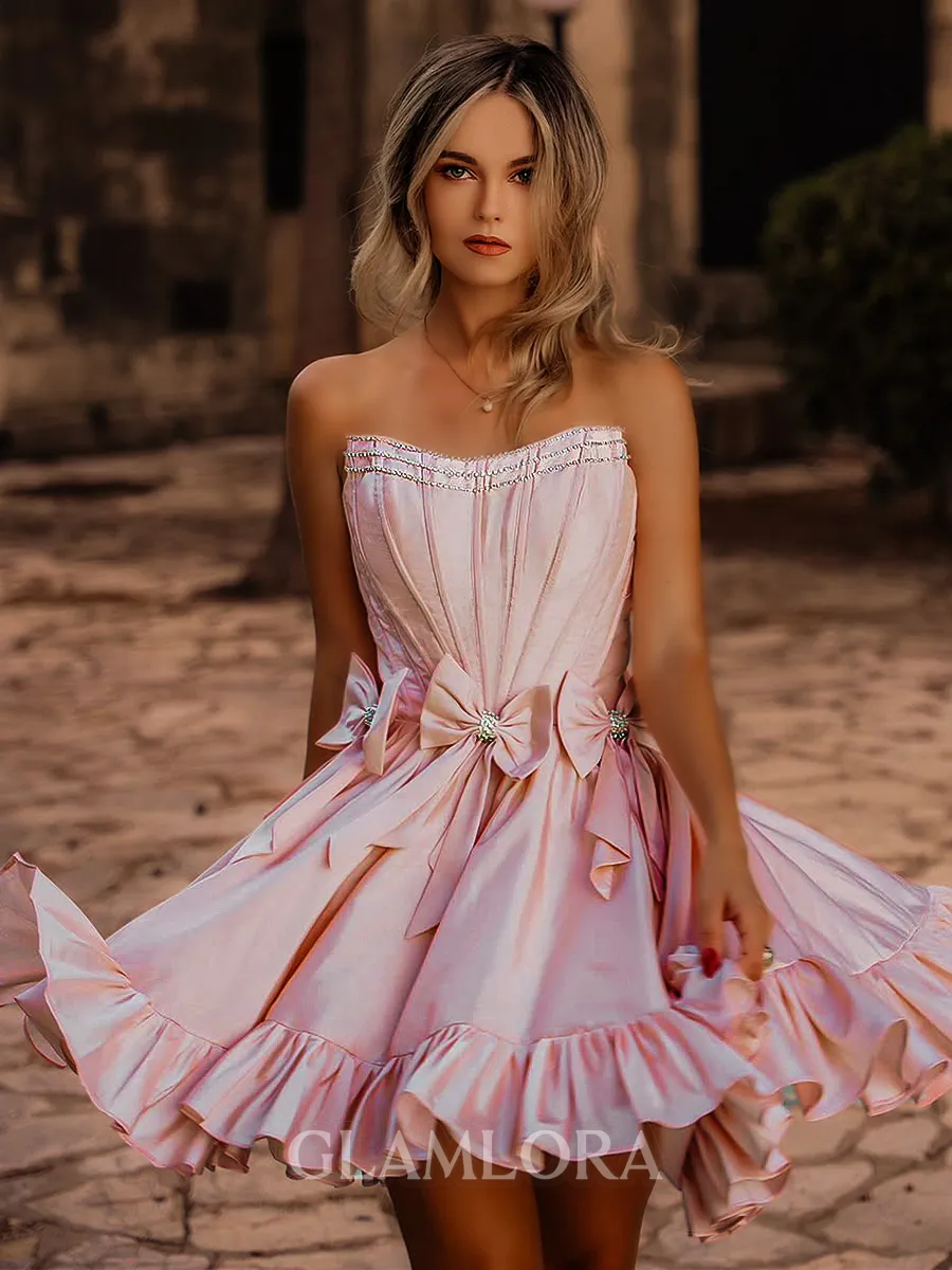 Splendiferous Ball-Gown Straight Taffeta Short/Mini Homecoming Dress With Bow
