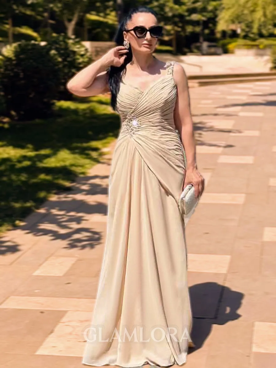 Noble Sheath Straps Beading Floor-Length Chiffon Mother Of The Bride Dress
