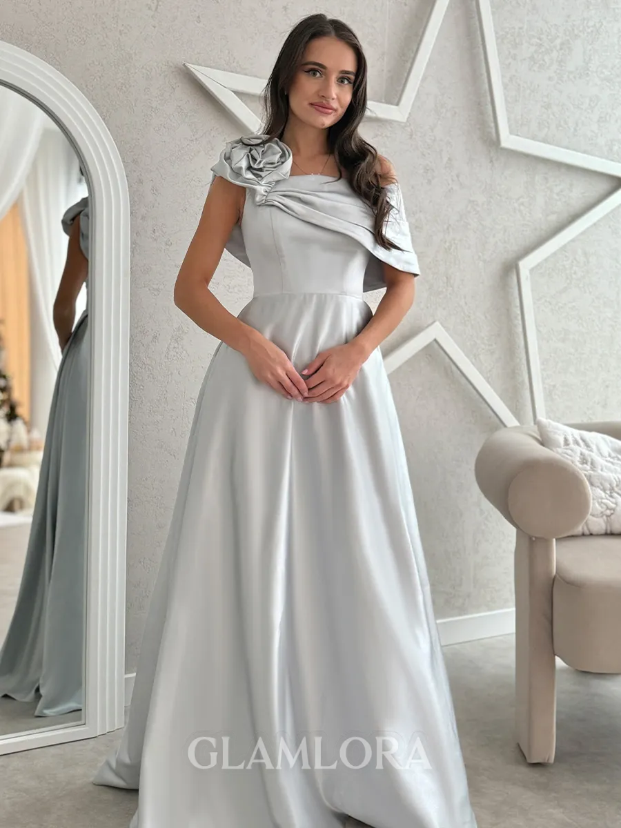 Rhythmic A-Line One Shoulder Flower Floor-Length Satin Corset Mother Of The Bride Dress