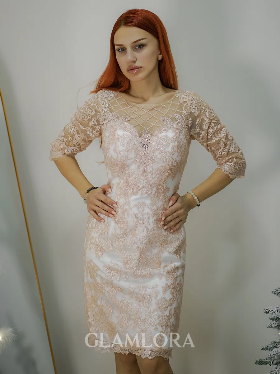 Graceful A-Line Scoop Appliques Lace Knee-Length Satin Mother of the Bride Dress