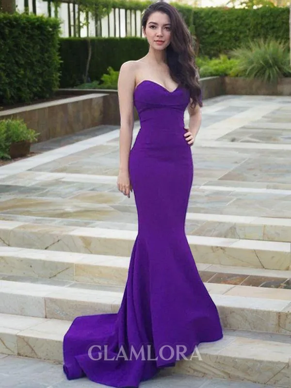 Sensual Trumpet/Mermaid Sweetheart Sleeveless Sweep Train Stretch Crepe Bridesmaid Dress With Beading