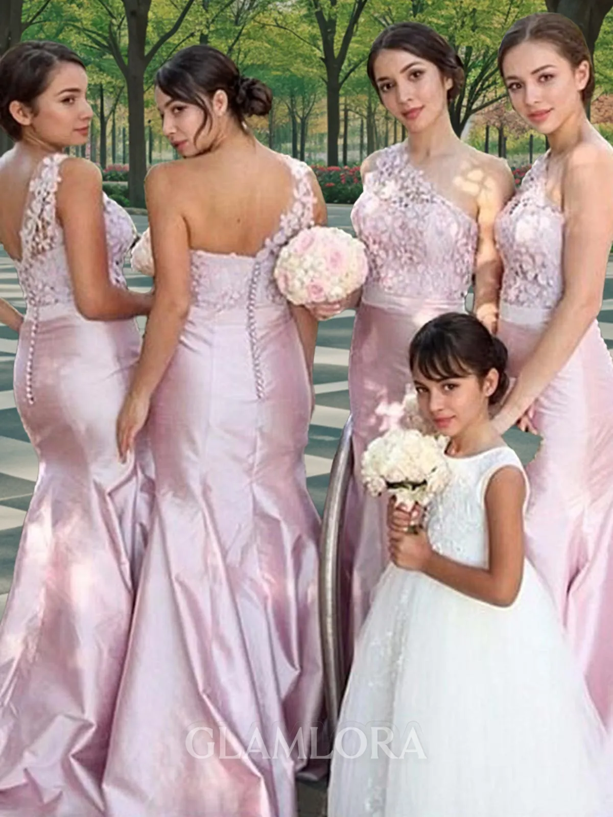 Exquisite Trumpet/Mermaid One-Shoulder Sleeveless Floor-Length Silk like Satin Bridesmaid Dress