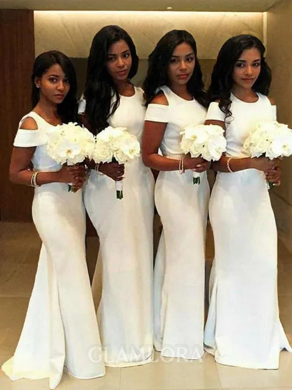 Captivating Trumpet/Mermaid Scoop Short Sleeves Sweep Train Stretch Crepe Bridesmaid Dress