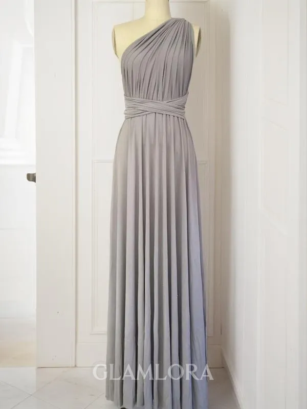 A-line One-Shoulder Chic Sleeveless Floor-Length Jersey Bridesmaid Dress