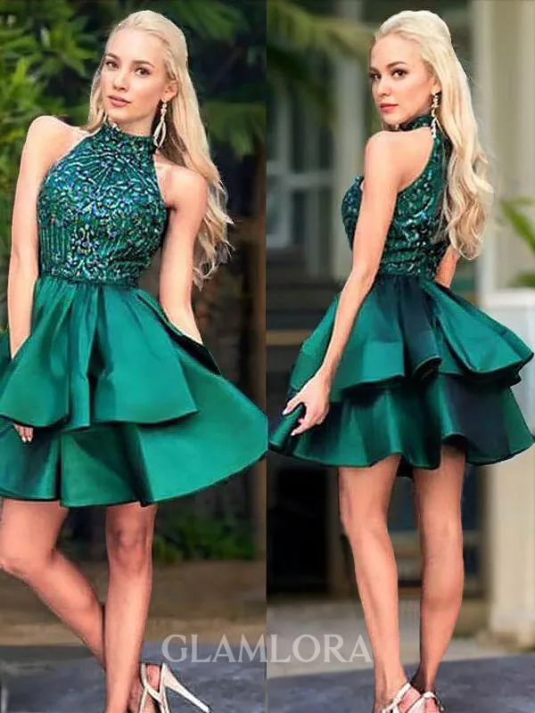 A-line Jewel Sleeveless Dreamy Satin Short/Mini Dress
