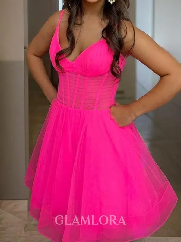 A-line V-neck Hermosos Tulle Corset Short/Mini Dress