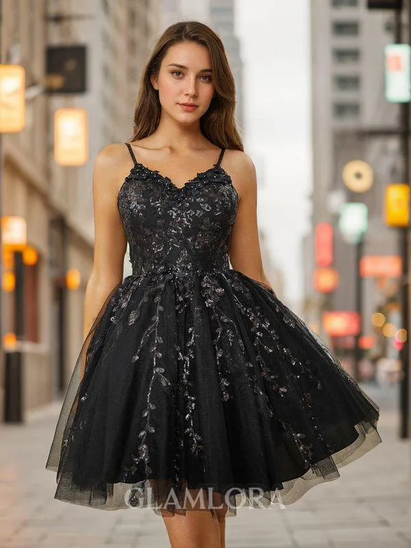 Gorgeous Ball-Gown V-neck Tulle Short/Mini Dress With Appliques Lace