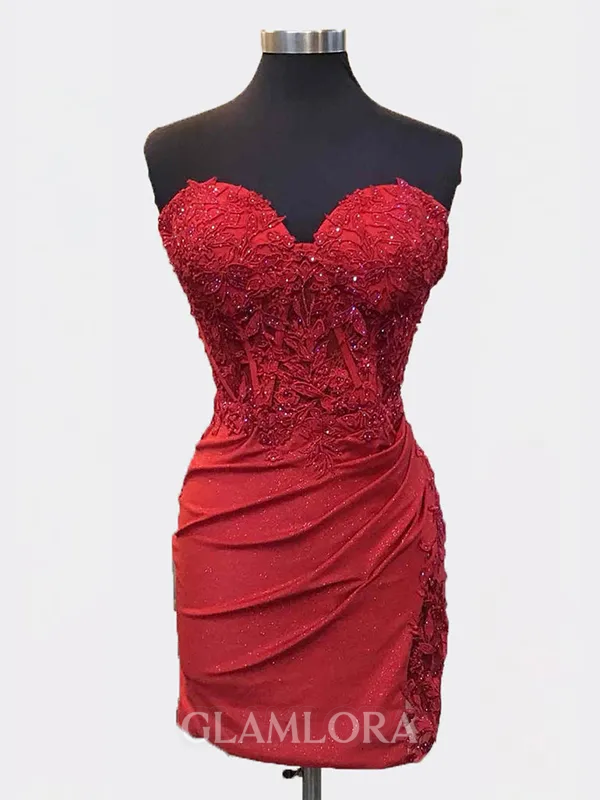 Appliques Trendy Sheath Sweetheart Lace Short/Mini Corset Dress