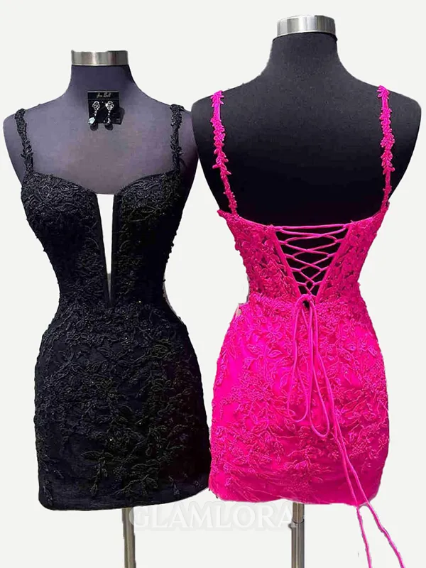 Unique Straps Appliques Sheath Lace Short/Mini Tulle Corset Dress