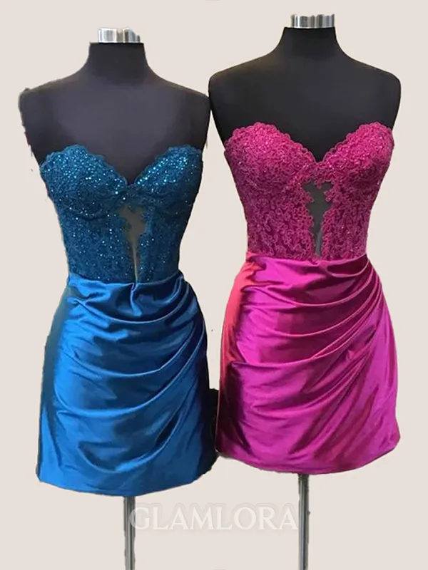Sheath Exquisite Appliques Sweetheart Lace Short/Mini Silk Like Satin Corset Dress