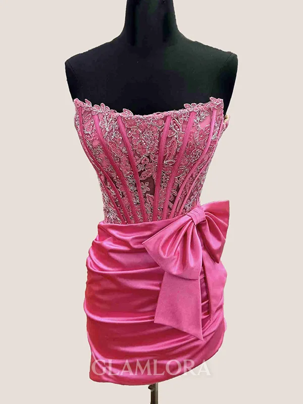 Straight Bow Sheath Stunning Short/Mini Silk Like Satin Corset Dress