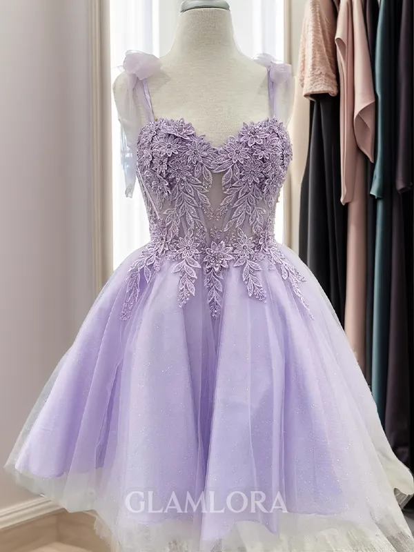 A-line Sweetheart Stylish Appliques Lace Short/Mini Tulle Corset Dress
