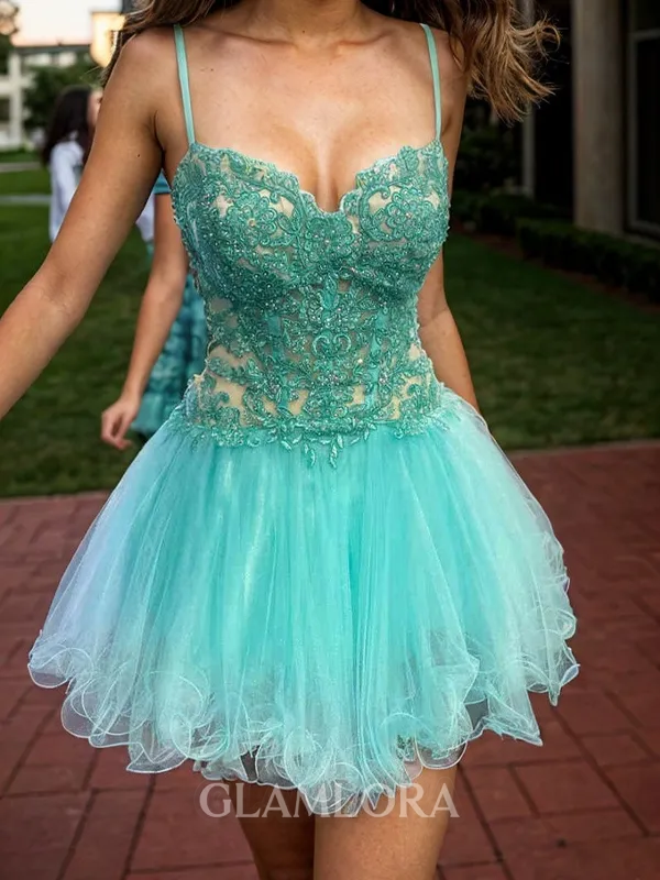 Stunning A-line Sweetheart Appliques Lace Short/Mini Tulle Corset Dress