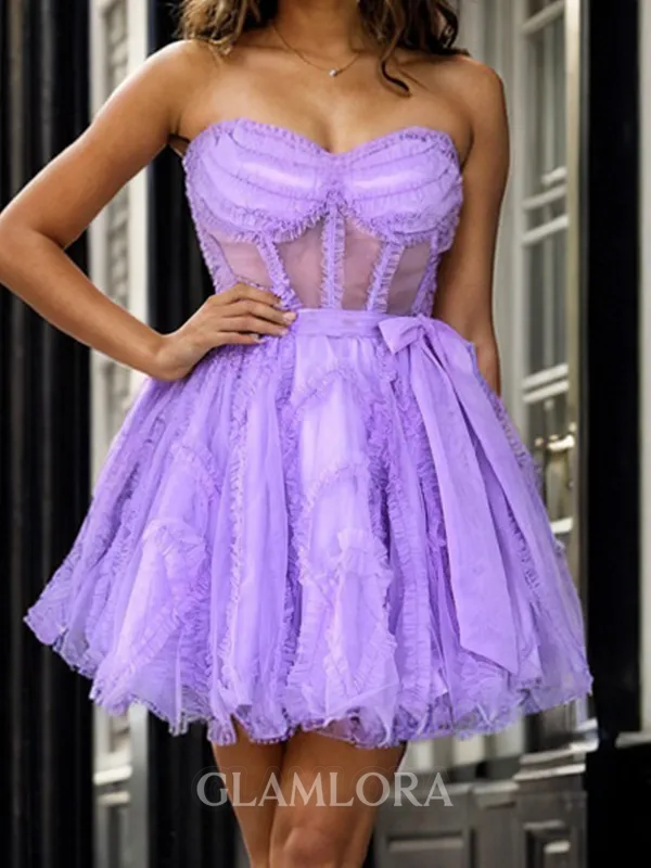 Charming A-line Sweetheart Ruffles Short/Mini Tulle Corset Dress