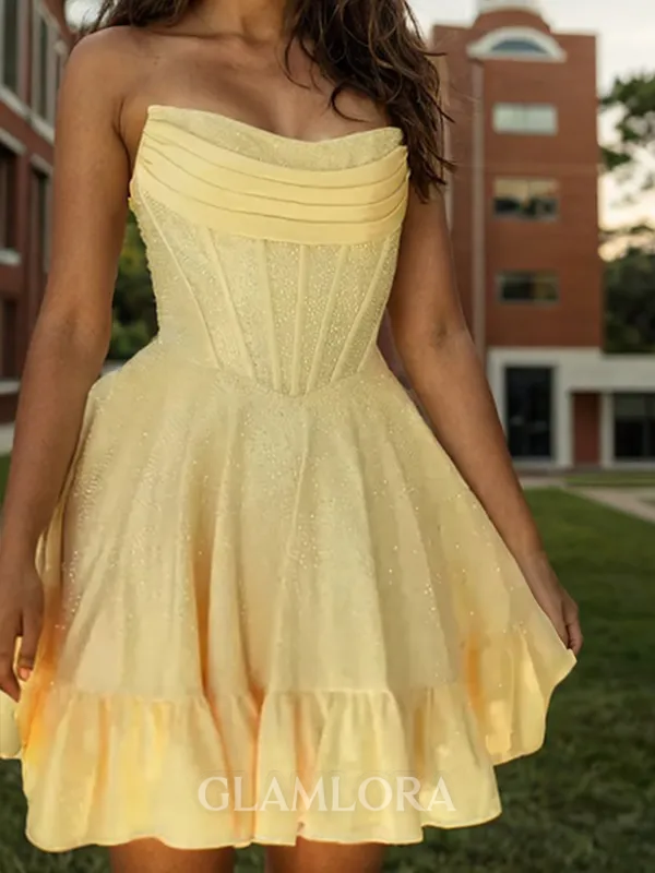 Magnificent A-line Straight Ruffles Short/Mini Silk Like Satin Corset Dress