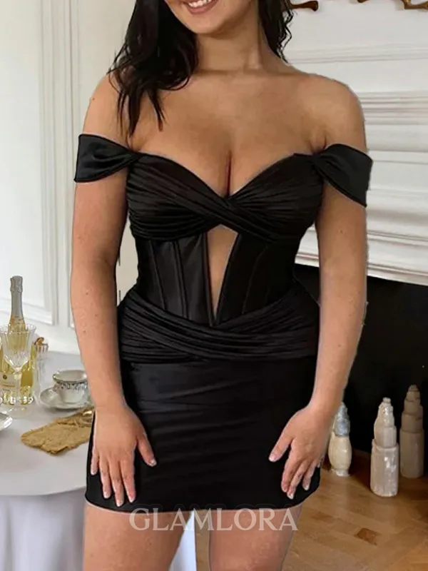 Hot Sheath Off-the-Shoulder Pleated Short/Mini Corset Dress