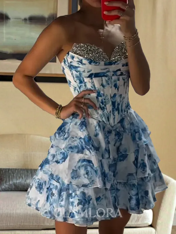 Glamorous A-line Sweetheart Cascading Ruffles Short/Mini Corset Dress