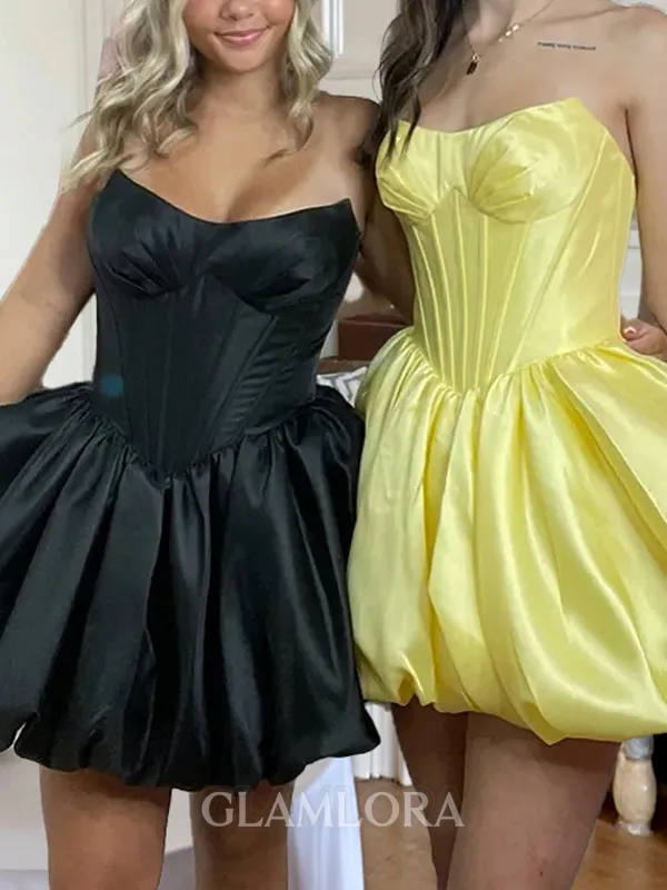 Opulent A-line Straight Pleated Short/Mini Silk Like Satin Corset Dress