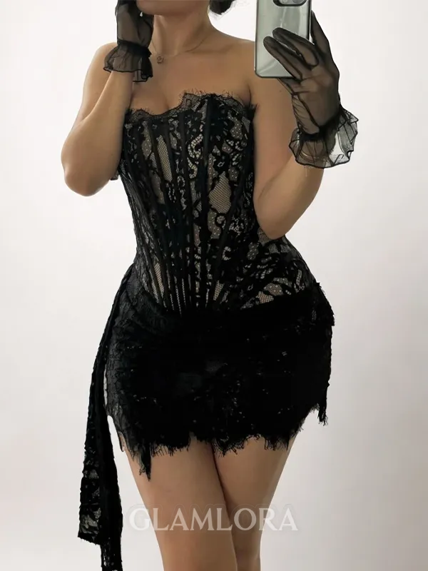 Charming Sheath Straight Appliques Lace Short/Mini Satin Corset Dress