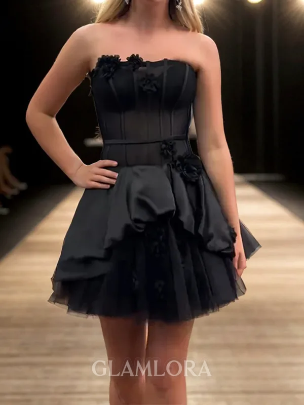 Exquisite A-line Straight Flower Short/Mini Silk Like Satin Corset Dress