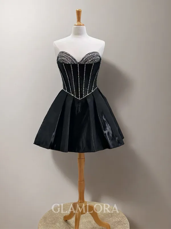 Breathtaking A-line Sweetheart Beading Short/Mini Silk Like Satin Corset Dress