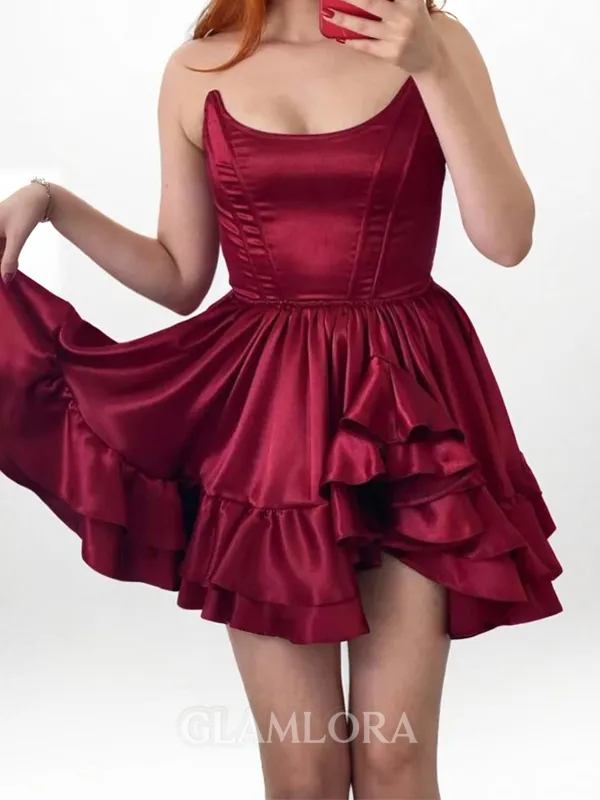 Captivating A-line Straight Ruffles Short/Mini Silk Like Satin Corset Dress