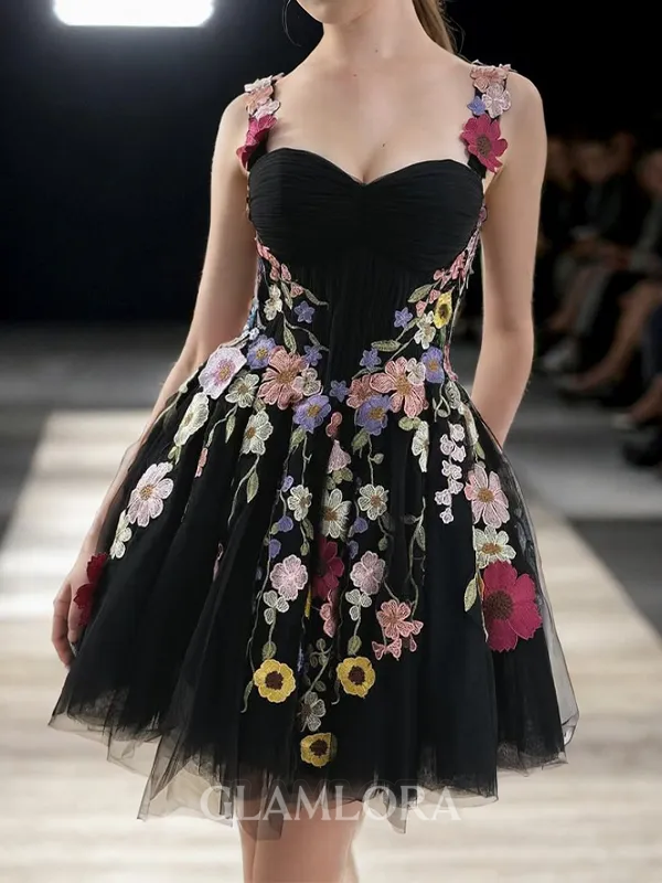 Extravagant A-line Straps Appliques Lace Short/Mini Tulle Corset Dress