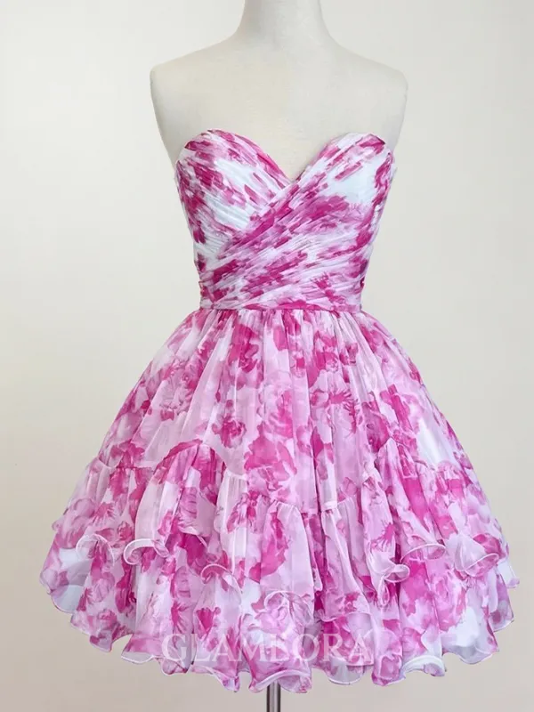 Unique A-line Sweetheart Ruffles Short/Mini Corset Dress