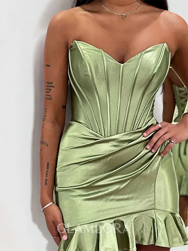 Stunning Sheath Sweetheart Pleated Short/Mini Silk Like Satin Corset Dress
