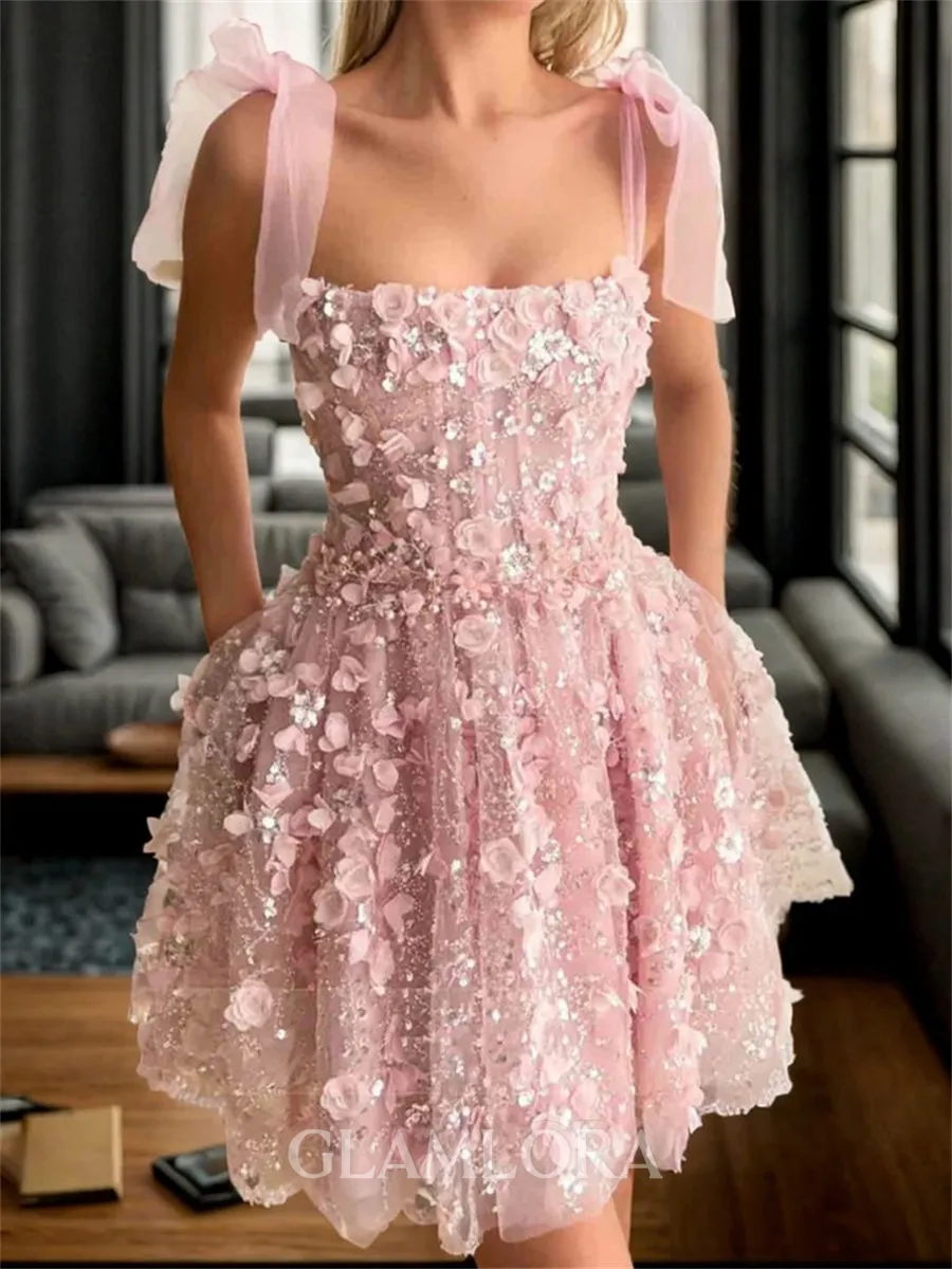Captivating A-line Square Ruffles Short/Mini Tulle Corset Dress