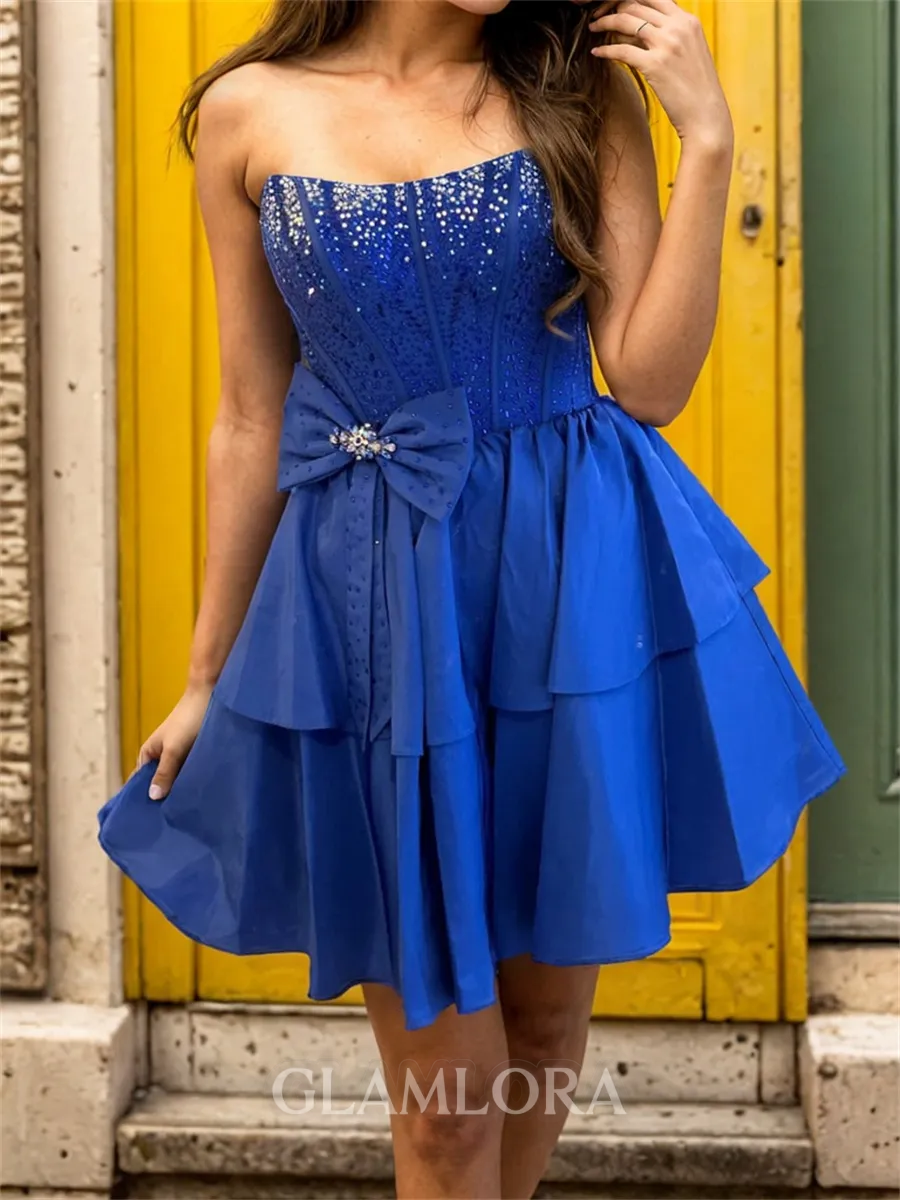 Stunning A-line Straight Bow Short/Mini Taffeta Corset Dress