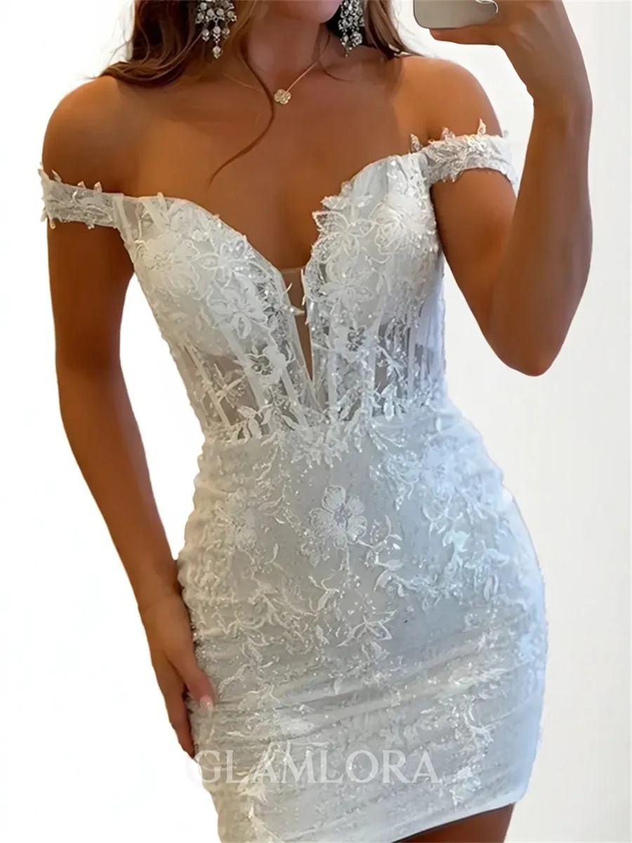 Hot Sheath Off-the-Shoulder Appliques Lace Short/Mini Lace Corset Dress
