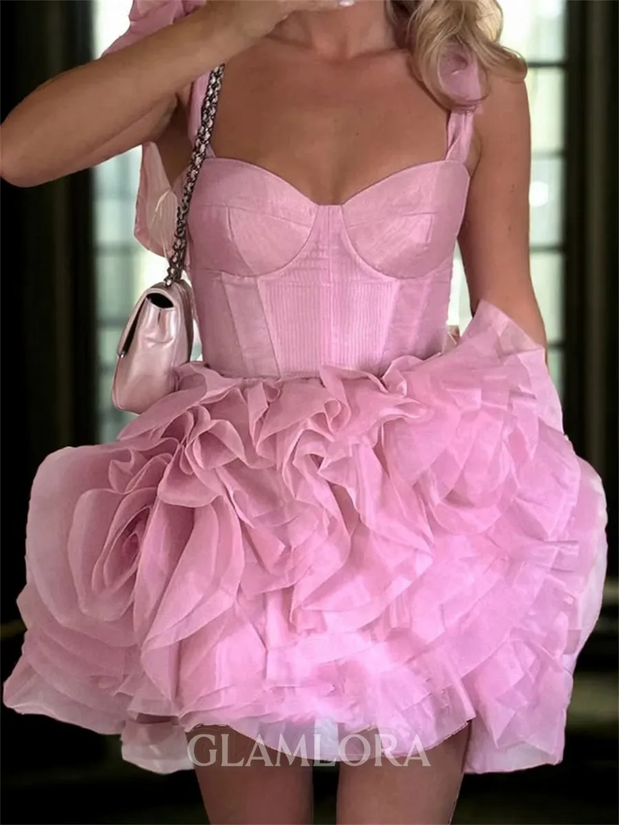 Glamorous A-line Straps Ruffles Short/Mini Tulle Corset Dress