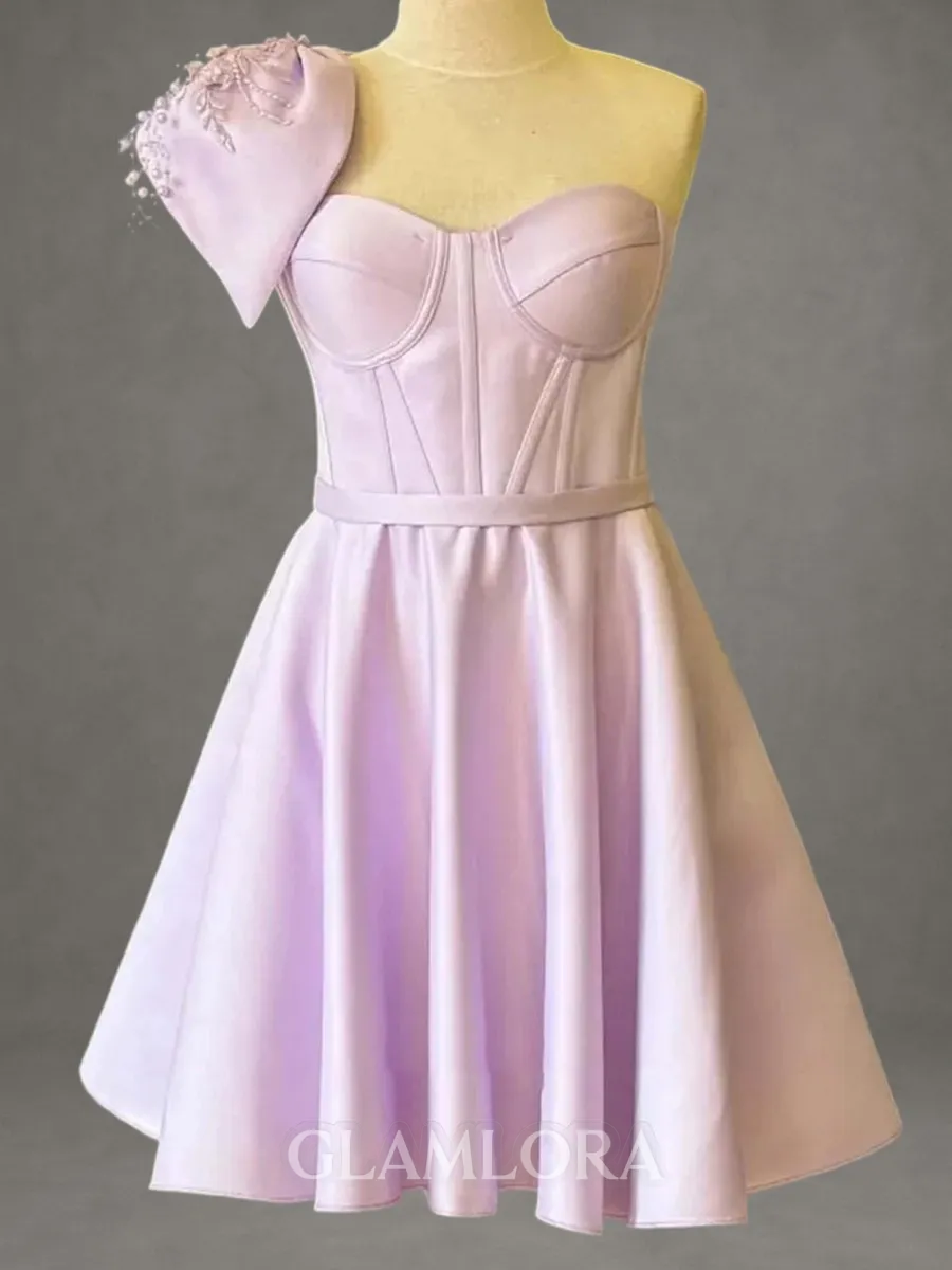 Stunning A-line One-Shoulder Beading Short/Mini Satin Corset Dress