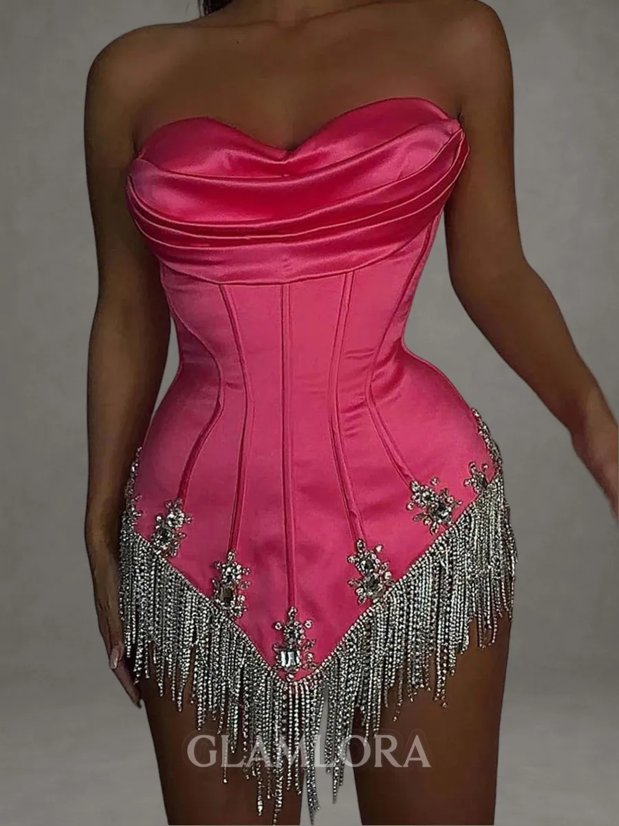 Fashion Sheath Sweetheart Pleated Short/Mini Silk Like Satin Corset Dress