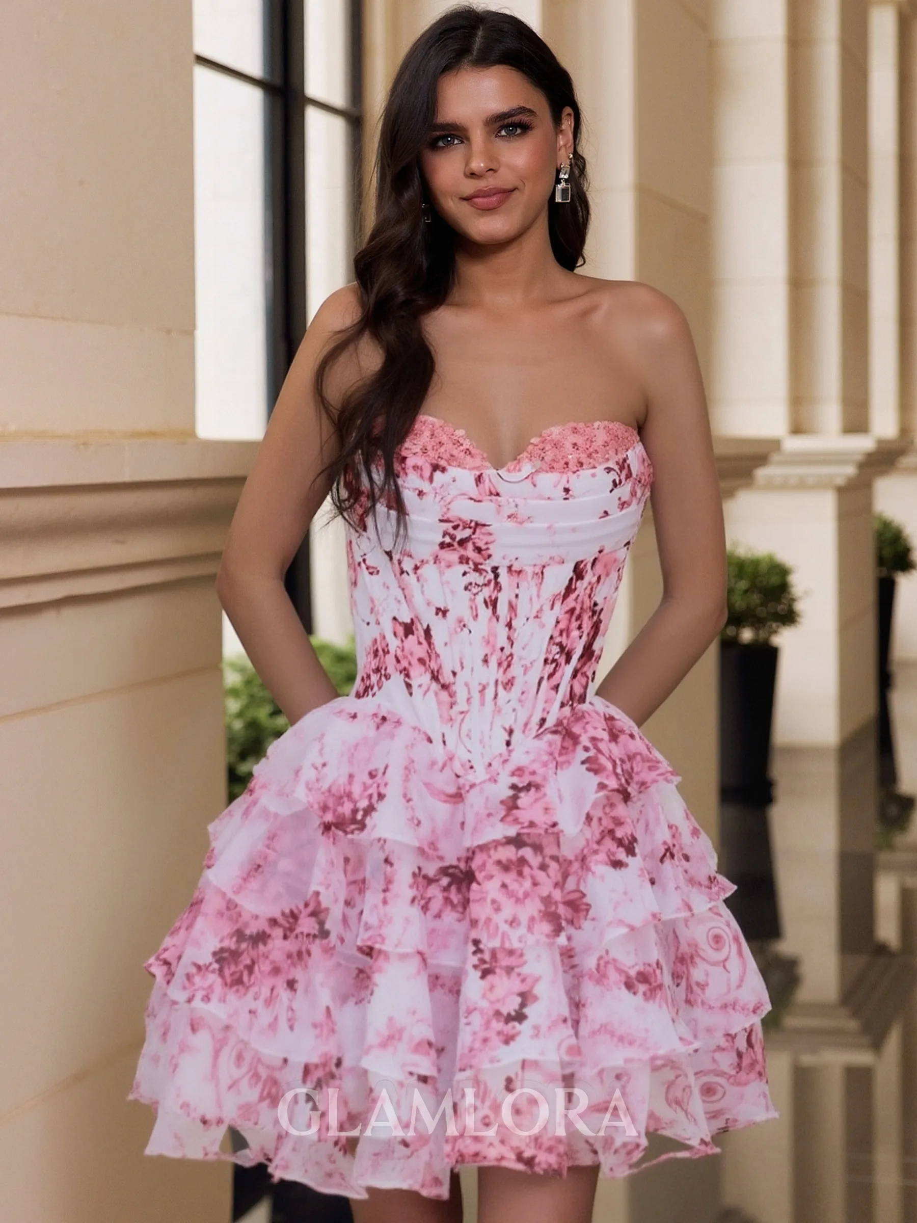 Mesmerizing A-Line Sweetheart Cascading Ruffles Short/Mini Corset Dress