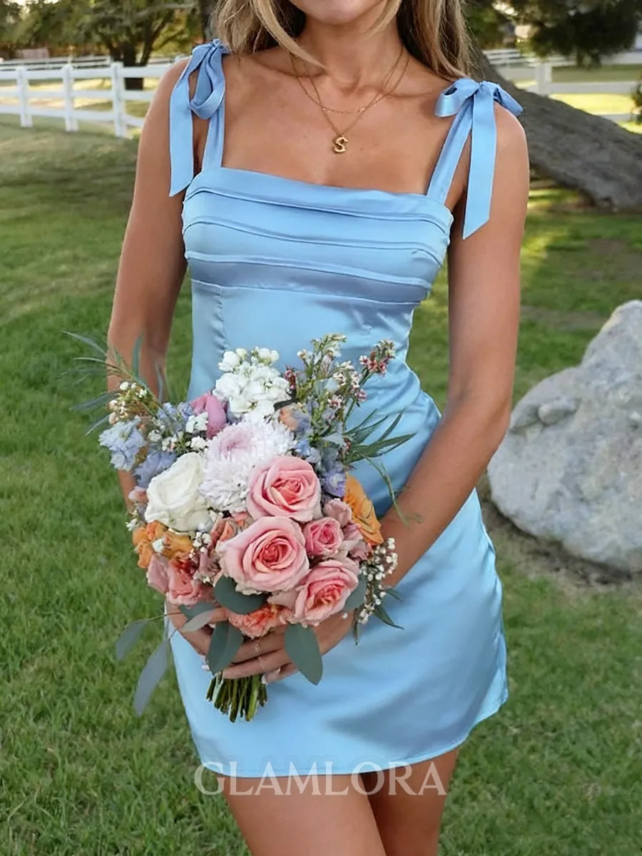 Perfect Sheath Straps Pleated Short/Mini Silk Like Satin Dress