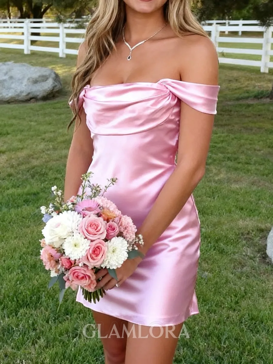 Glam Sheath Off-the-Shoulder Pleated Short/Mini Silk Like Satin Dress