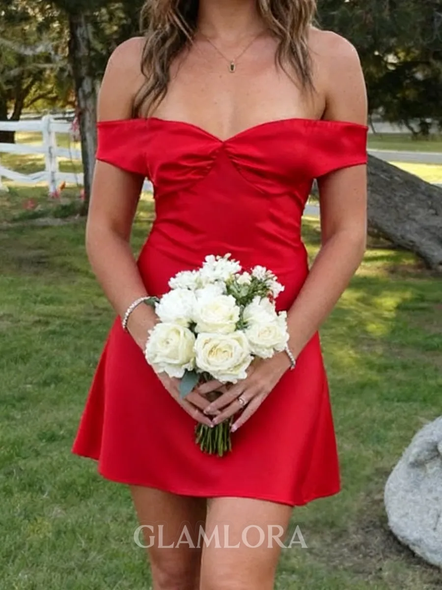 Exquisite Sheath Off-the-Shoulder Short/Mini Silk Like Satin Dress