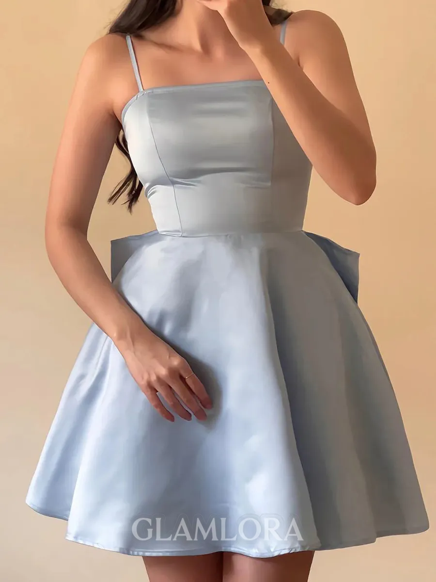 Fashion-forward A-line Spaghetti Straps Bow Short/Mini Satin Corset Homecoming Dress