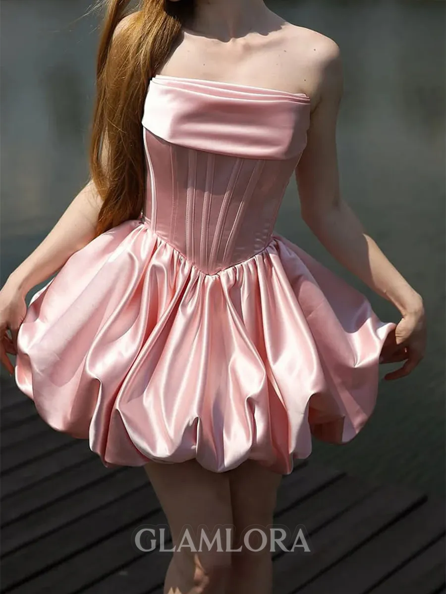 Splendid A-line Straight Ruffles Short/Mini Satin Corset Homecoming Dress