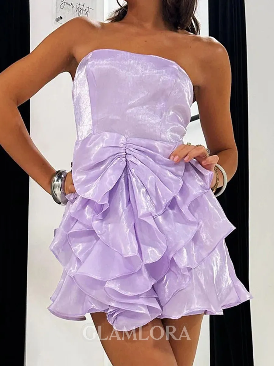 Unforgettable A-line Straight Cascading Ruffles Short/Mini Corset Homecoming Dress