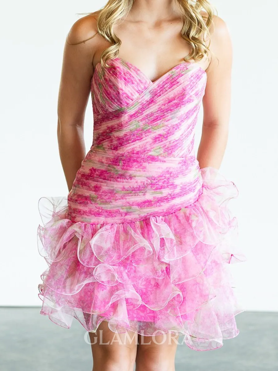 Unique Sheath Sweetheart Cascading Ruffles Short/Mini Corset Homecoming Dress