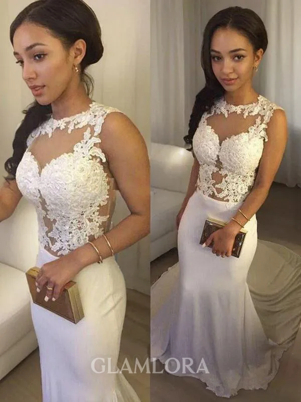 Trumpet/Mermaid Scoop Sleeveless Court Train Striking Jersey Wedding Dress With Applique