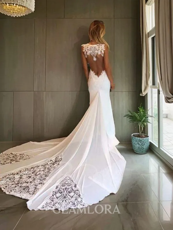 Trumpet/Mermaid Sweetheart Exquisite Sleeveless Cathedral Train Open Back Lace Wedding Dress With Applique