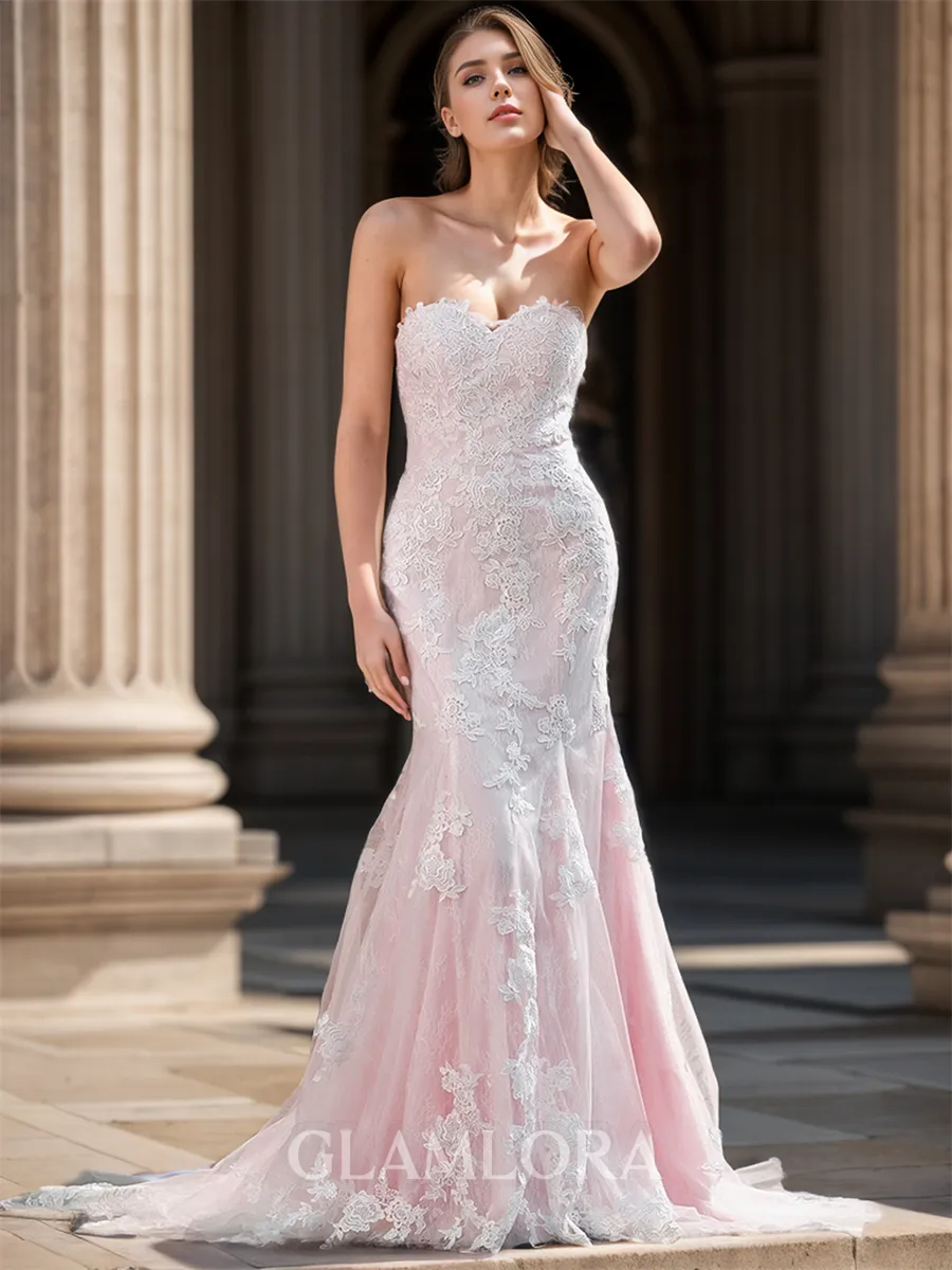 Sheath/Column Perfect Sweetheart Sweep Train Lace Wedding Dress