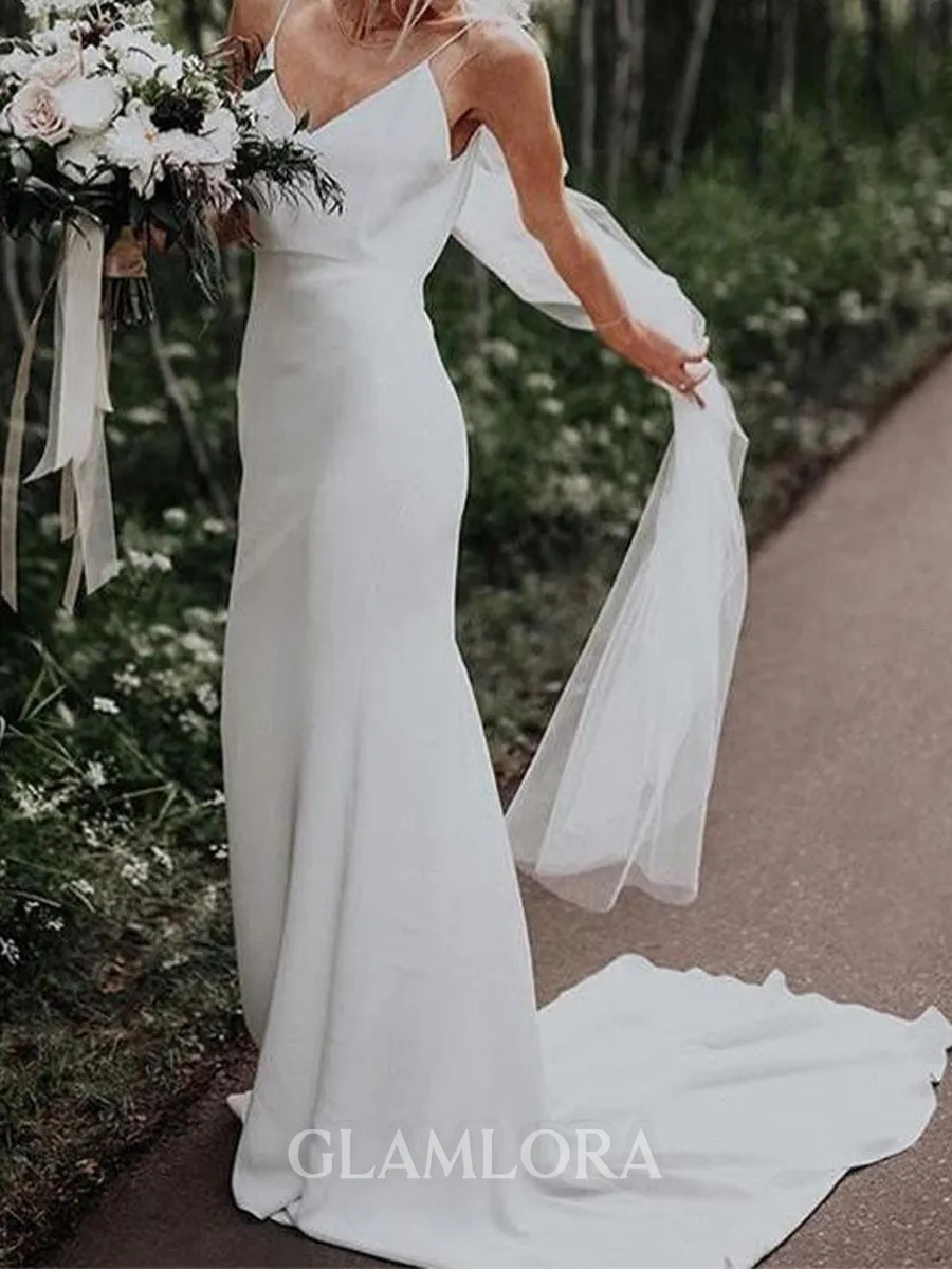 Enchanting Sheath Spaghetti Straps Court Train Stretch Crepe Wedding Dress