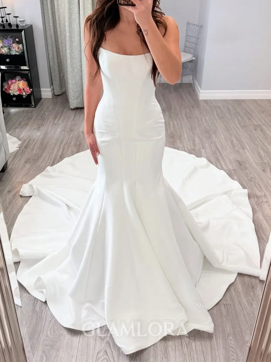 Luxurious Mermaid Straight Cathedral Train Satin Wedding Dress