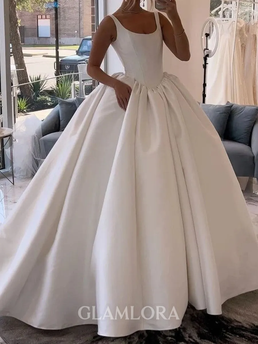 Unique Ball-Gown Scoop Floor-Length Satin Corset Wedding Dress