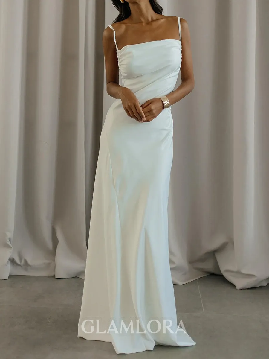 Classy Sheath Spaghetti Straps Pleated Floor-Length Silk Like Satin Wedding Dress